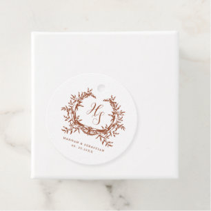 Elegant Monogram Botanical Crest Favour Tags