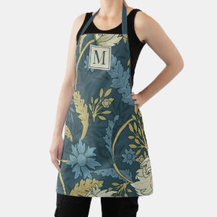 Elegant Monogram Botanical Floral William Morris Apron