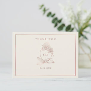 Elegant Monogram Botanical Orchid Thank You Card