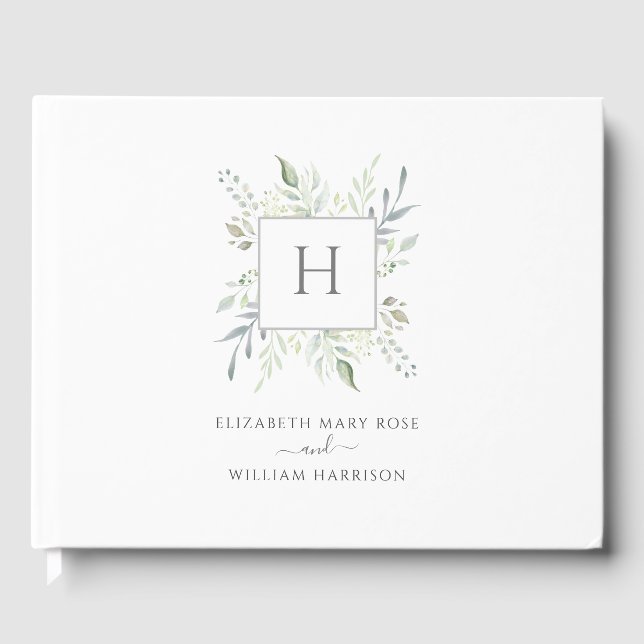 Elegant Monogram Botanical Wedding Guest Book (Front)