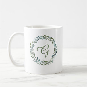 Elegant Monogram Botanical Wreath Coffee Mug