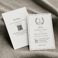 Elegant Monogram Botanical Wreath QR Code Wedding
