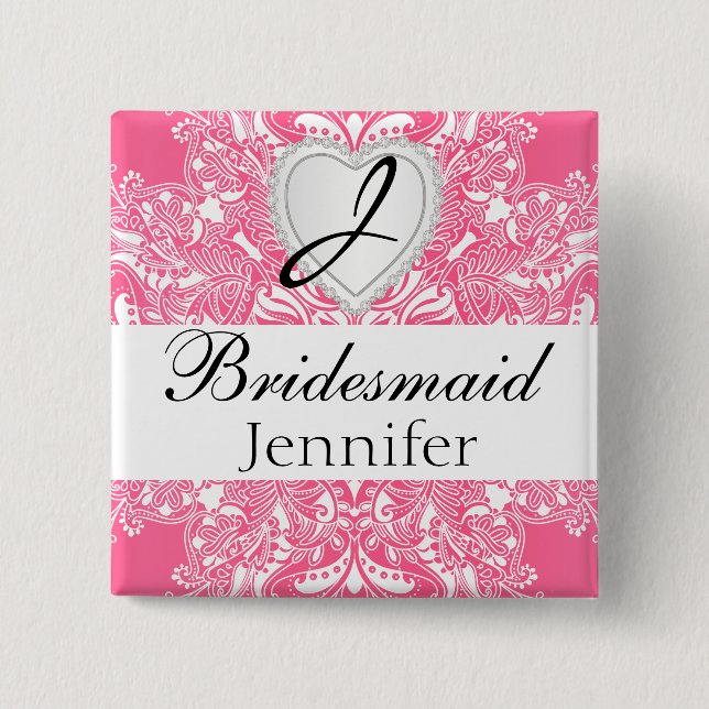 Elegant Monogram Bridal Party Pink Design 15 Cm Square Badge (Front)