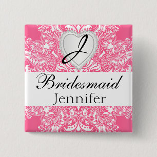 Elegant Monogram Bridal Party Pink Design 15 Cm Square Badge