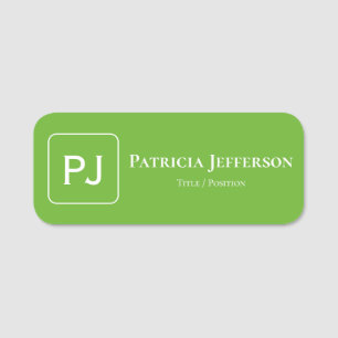 Elegant Monogram Bright Apple Green: Professional Name Tag