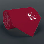 Elegant Monogram Bright Burgundy | White Tie<br><div class="desc">An elegant necktie featuring a bold white monogram across a bright burgundy background. Atop this monogram sits your first or last name spelled out in all capitals. If you prefer a bolder look for the personal name inside of the large letter you can do the following: Use the customise/ edit...</div>