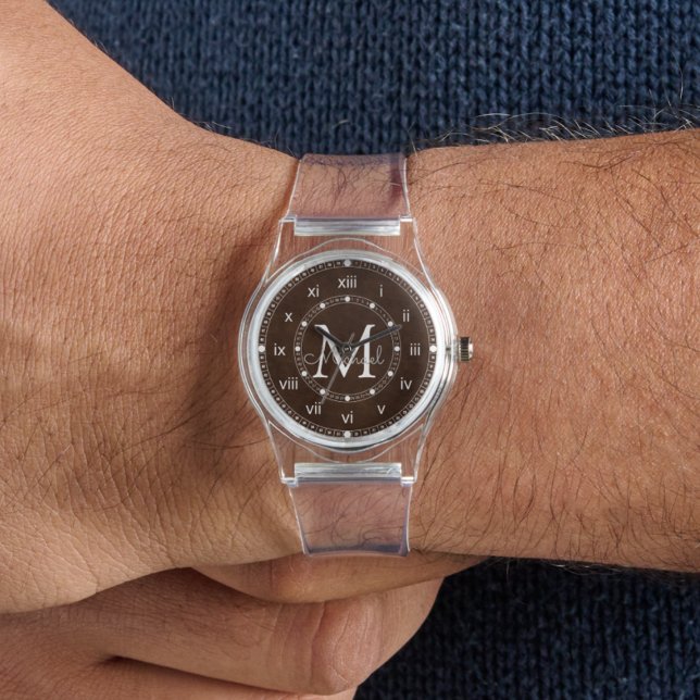 elegant monogram brown chic Silicone Strap Clear  Watch (Creator Uploaded)
