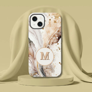 Elegant Monogram Brown Gold Marble Abstract Design iPhone 13 Case
