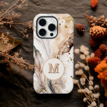 Elegant Monogram Brown Gold Marble Abstract Design