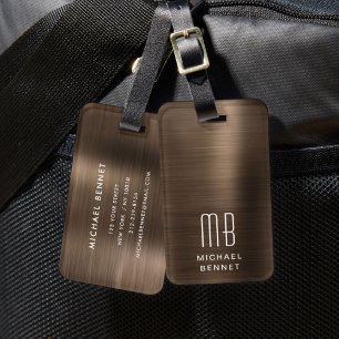 Elegant Monogram Brown Luggage Tag