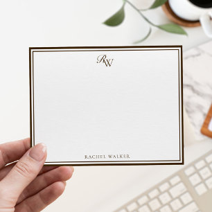Elegant Monogram Brown Two Border Card