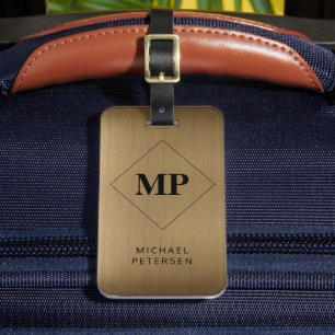 Elegant monogram brushed copper metallic luggage tag