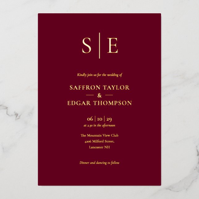 Elegant Monogram Burgundy Wedding Gold  (Front)