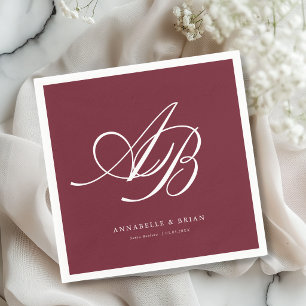 Elegant Monogram Burgundy Wedding Napkin