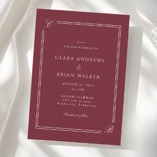 Elegant Monogram Burgundy White Border Wedding Invitation