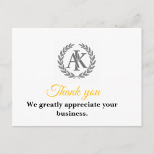 Elegant Monogram Business Thank You Postcard