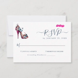 Elegant Monogram Butterfly Heeled-Shoe Wedding RSVP Card