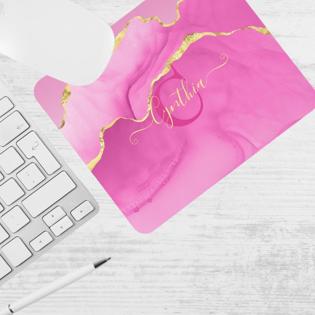 Elegant Monogram "C" Pink Gold Agate Stone Mouse Mat (Creator Uploaded)