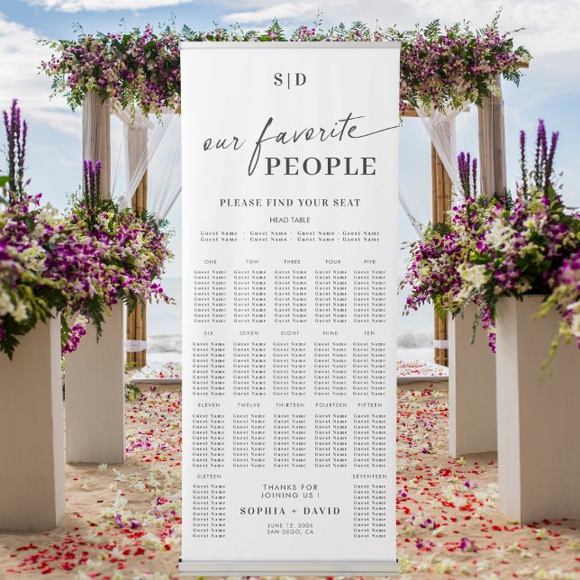 Elegant Monogram Calligraphy Wedding Seating Chart Retractable Banner (Creator Uploaded)