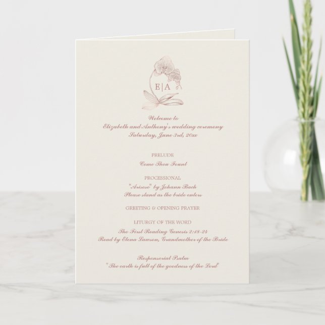 Elegant Monogram Catholic Wedding Mass Ceremony  Programme (Front)
