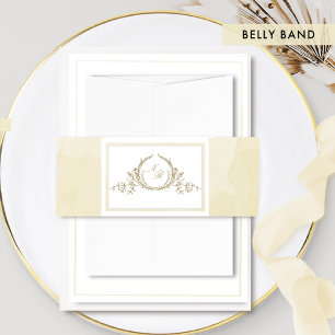 Elegant Monogram Champagne Watercolor, Wedding Invitation Belly Band