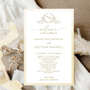 Elegant  Monogram Champagne Wedding Program