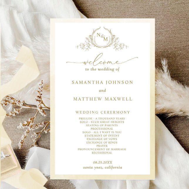 Elegant  Monogram Champagne Wedding Program (Creator Uploaded)