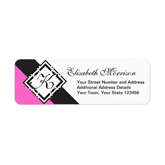 Elegant Monogram Chic Custom Black and Hot Pink Return Address Label