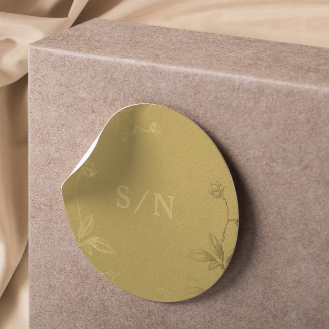 Elegant monogram chic modern faux gold wedding classic round sticker (Creator Uploaded)
