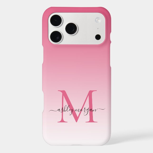 Elegant Monogram Chic Script Name Pink Ombre (Back)