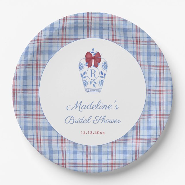 Elegant Monogram Christmas Bridal Shower Party Paper Plate (Front)