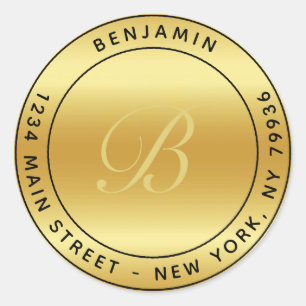 Elegant Monogram Circular Return Address Gold Classic Round Sticker