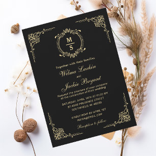 Elegant Monogram Classic Black and Gold Design Invitation