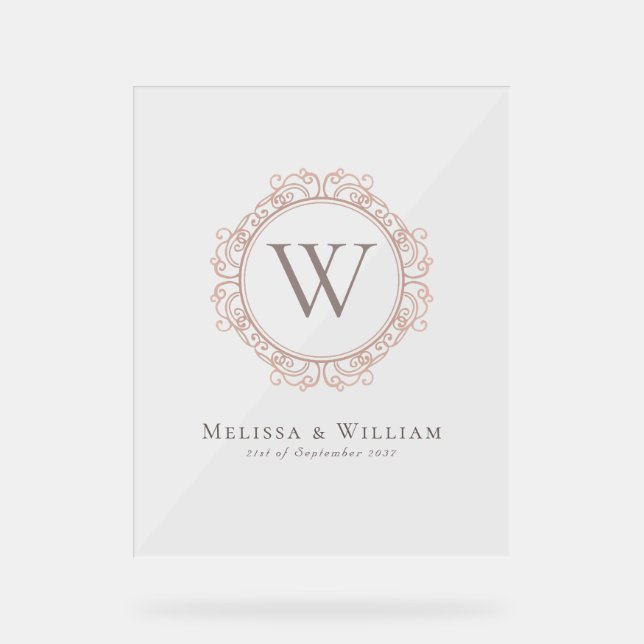 Elegant Monogram Classic Initial Wedding Acrylic Sign (Front)