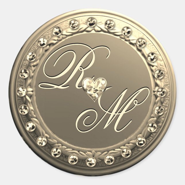 Elegant Monogram  Classic Round Sticker (Front)
