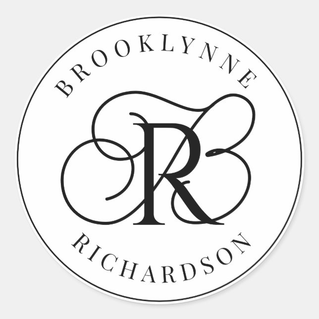 Elegant Monogram  Classic Round Sticker (Front)