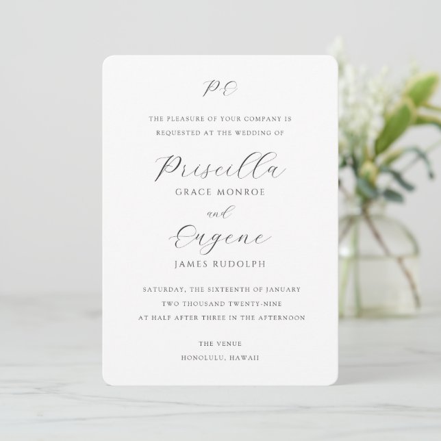 Elegant Monogram Classic Wedding Invitation (Standing Front)
