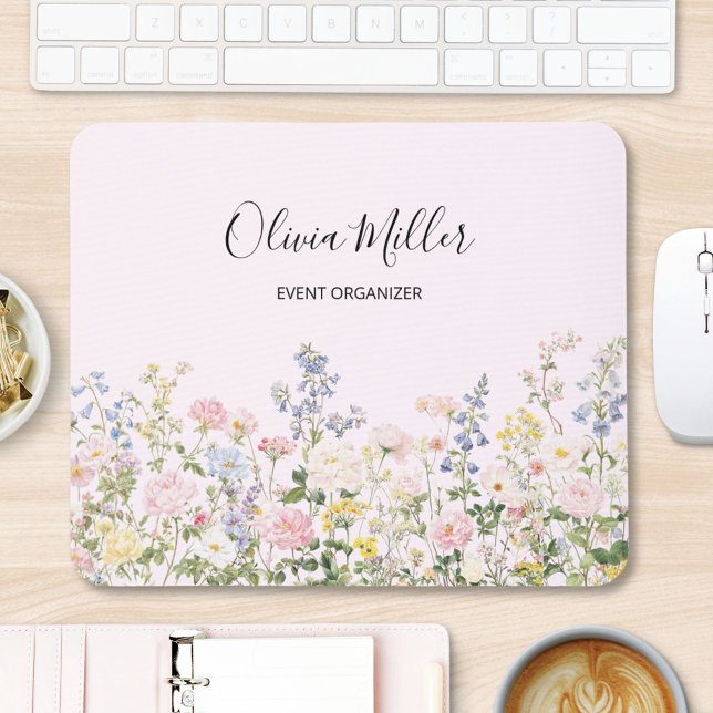 Elegant Monogram Colorful Flower Garden Floral Mouse Mat (In situ)