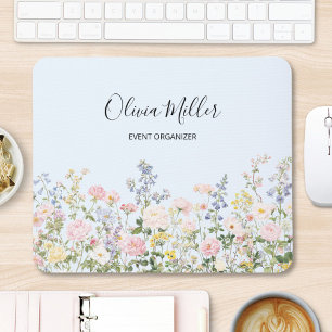 Elegant Monogram Colourful Flower Garden Floral Mouse Mat