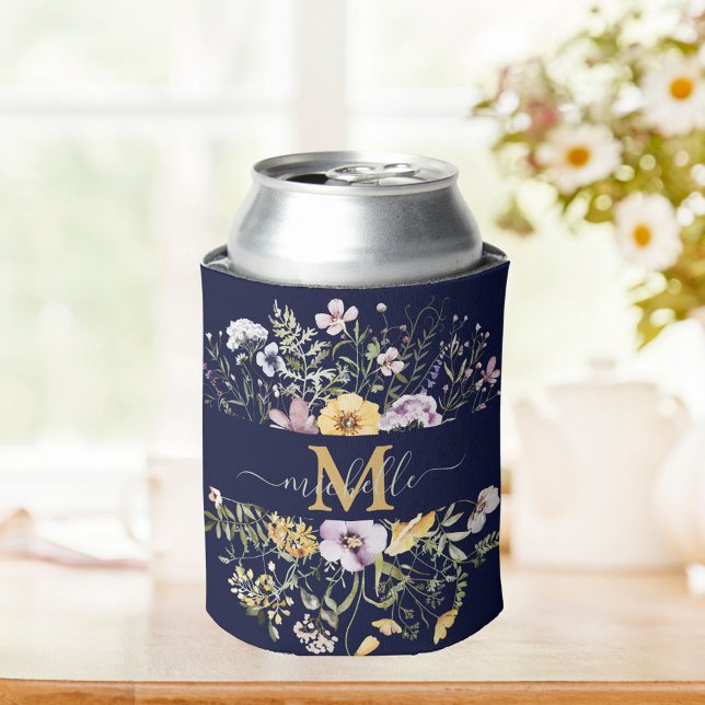 Elegant Monogram Colourful Wildflower Garden Flora Can Cooler (In situ)