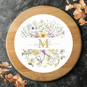 Elegant Monogram Colourful Wildflower Garden Flora Classic Round Sticker