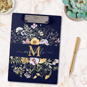 Elegant Monogram Colourful Wildflower Garden Flora Clipboard