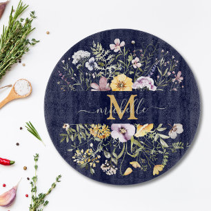 Elegant Monogram Colourful Wildflower Garden Flora Cutting Board