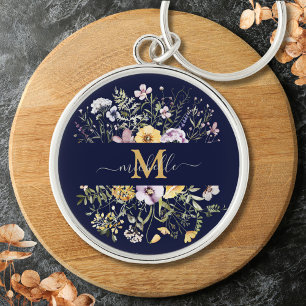 Elegant Monogram Colourful Wildflower Garden Flora Key Ring