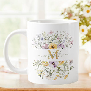 Elegant Monogram Colourful Wildflower Garden Flora Large Coffee Mug