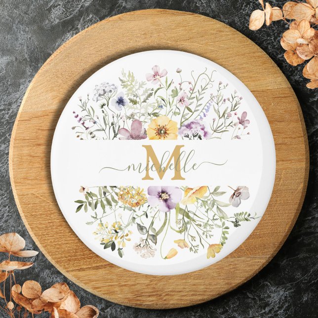 Elegant Monogram Colourful Wildflower Garden Flora Magnet (Close up)