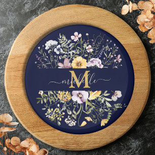 Elegant Monogram Colourful Wildflower Garden Flora Magnet