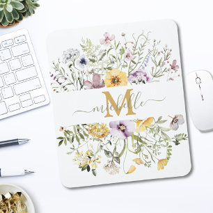 Elegant Monogram Colourful Wildflower Garden Flora Mouse Mat