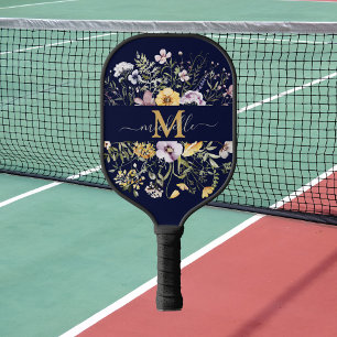 Elegant Monogram Colourful Wildflower Garden Flora Pickleball Paddle
