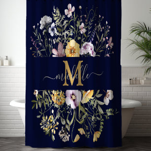 Elegant Monogram Colourful Wildflower Garden Flora Shower Curtain